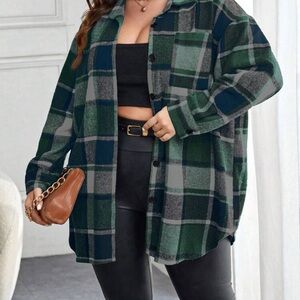 Plaid Button-Up Shirt - Green and Gray